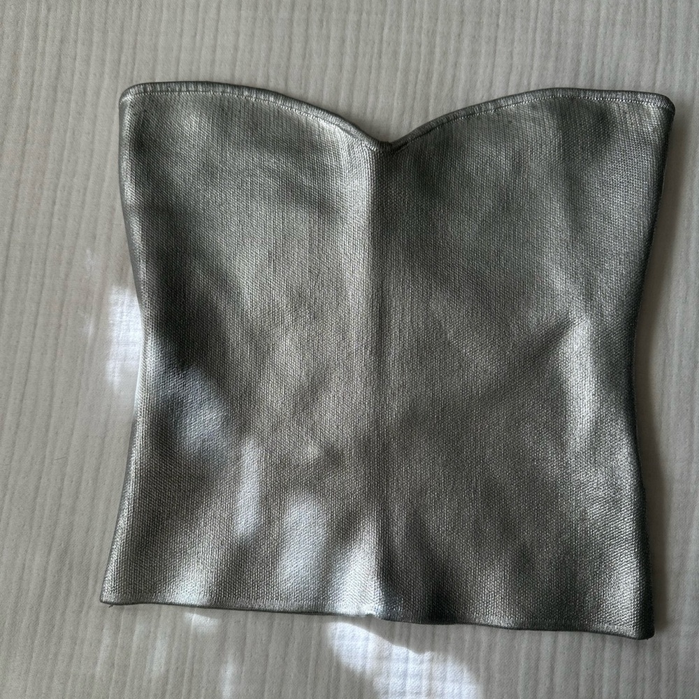 ZARA Silver Metallic Strapless Bustier Top